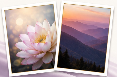 Lotus flower and West Virginia mountain images