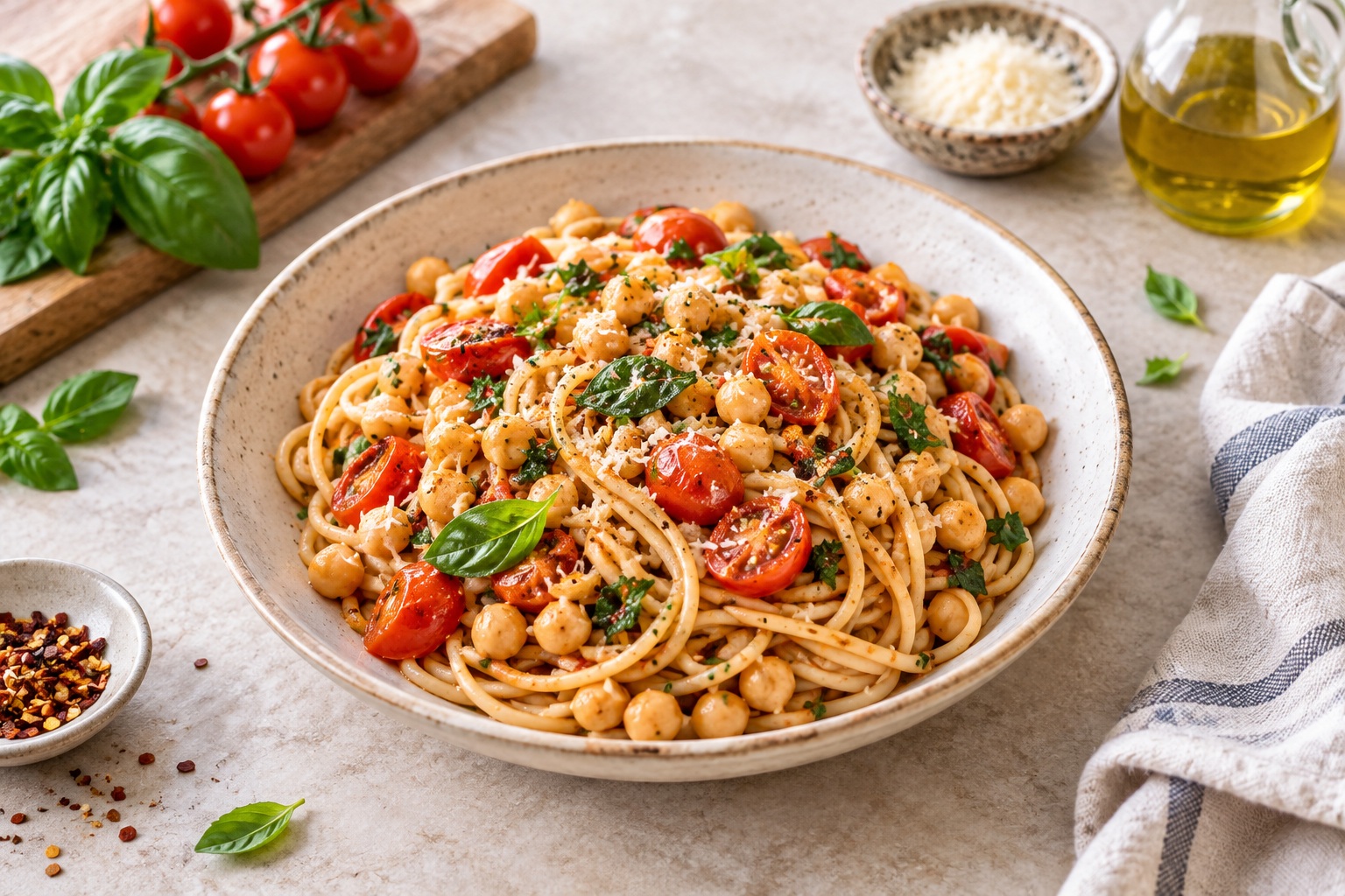 15-Minute Chickpea Tomato Pasta
