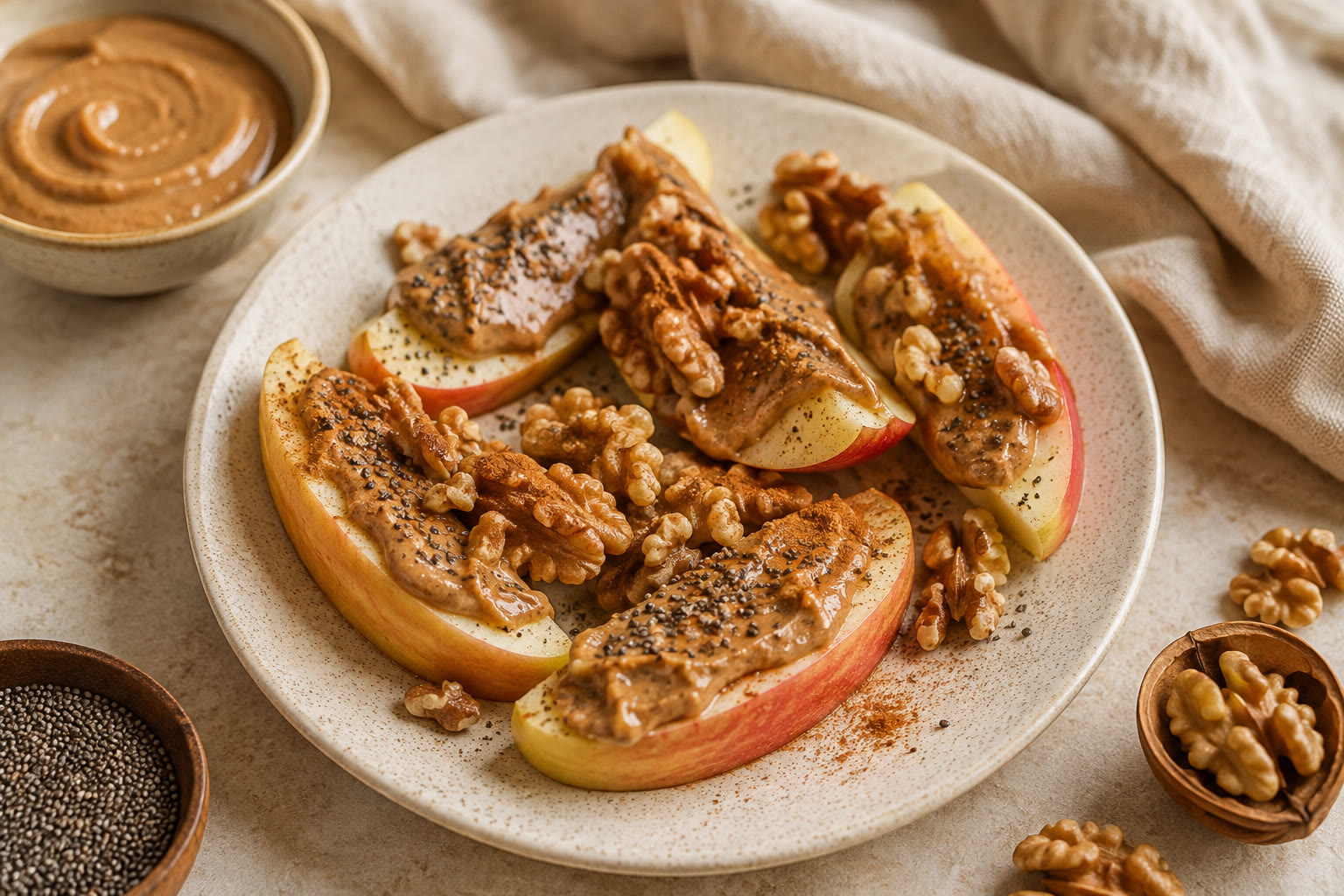 Apple Wedges with Almond Butter & Walnuts