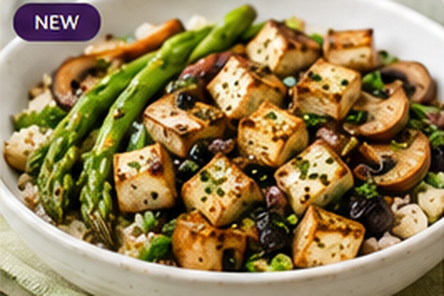 Asparagus & Mushroom Bowls with Garlic-Herb Tofu