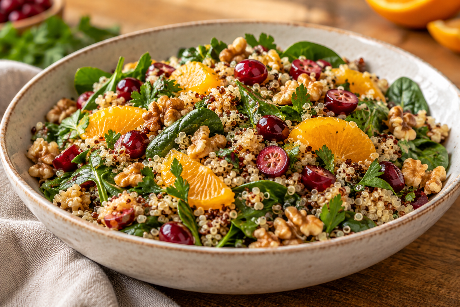 Serving illustration: Cranberry, Orange & Walnut Quinoa Salad