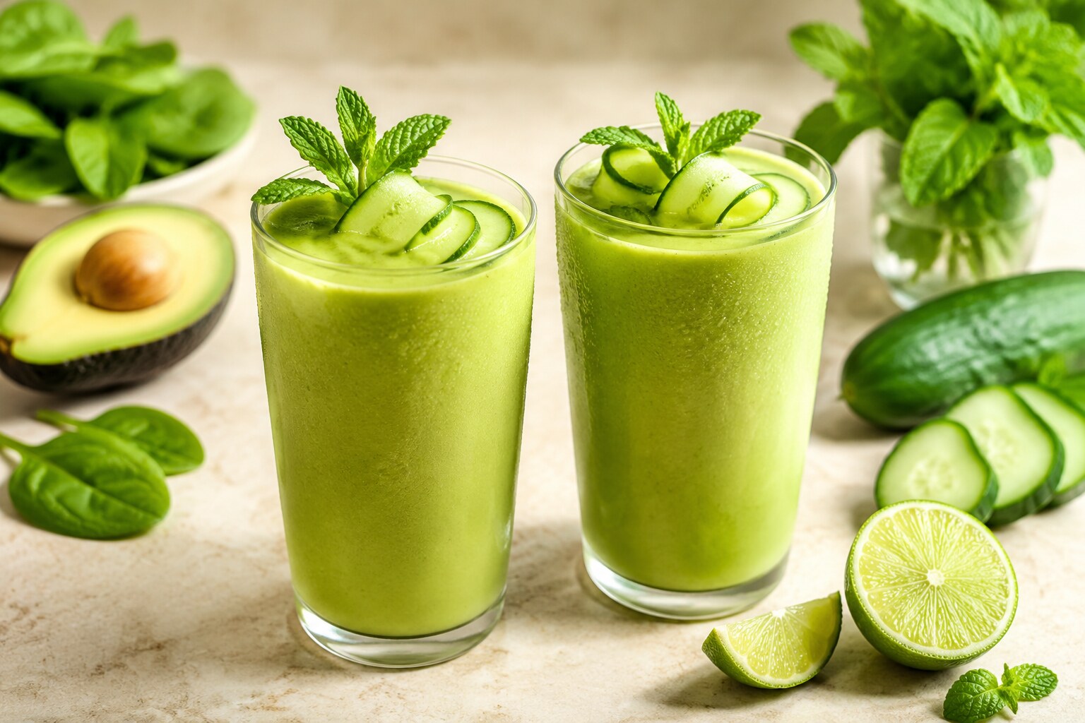 Green Cucumber–Avocado Lime Smoothie