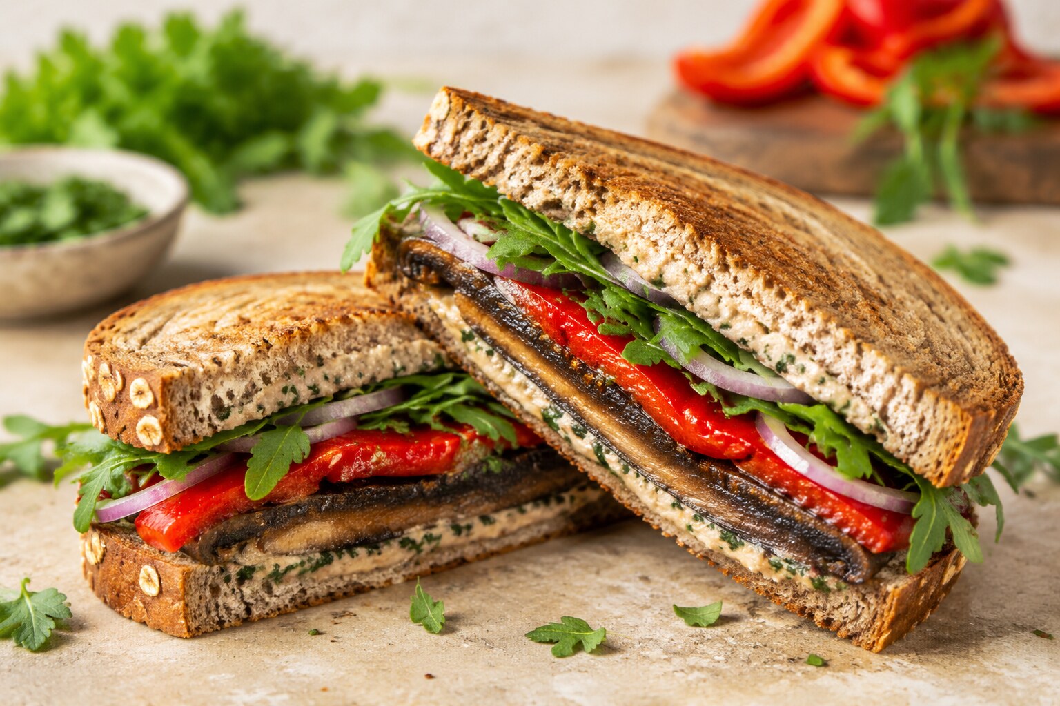 Grilled Portobello & Roasted-Pepper Sandwich