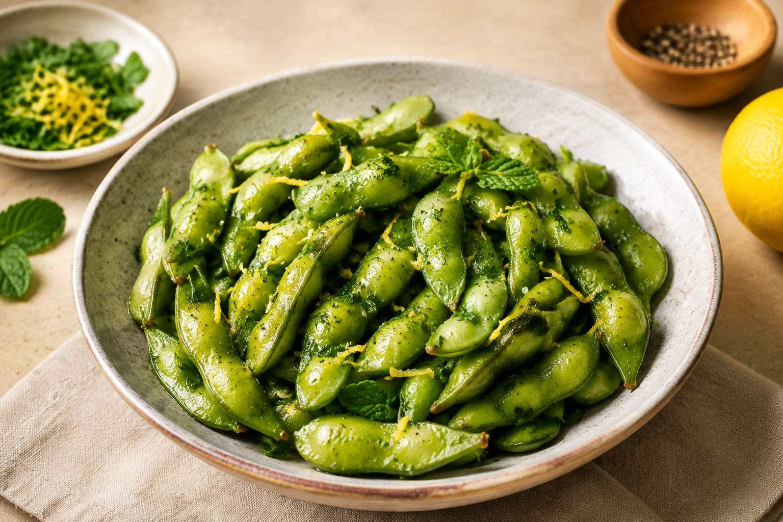 Warm Lemon-Herb Edamame