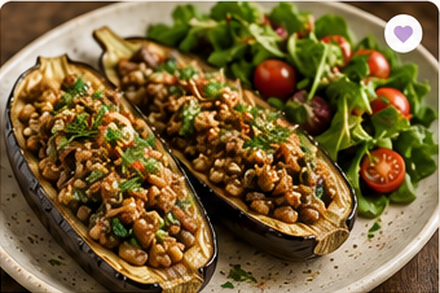 Lentil & Walnut Stuffed Eggplant