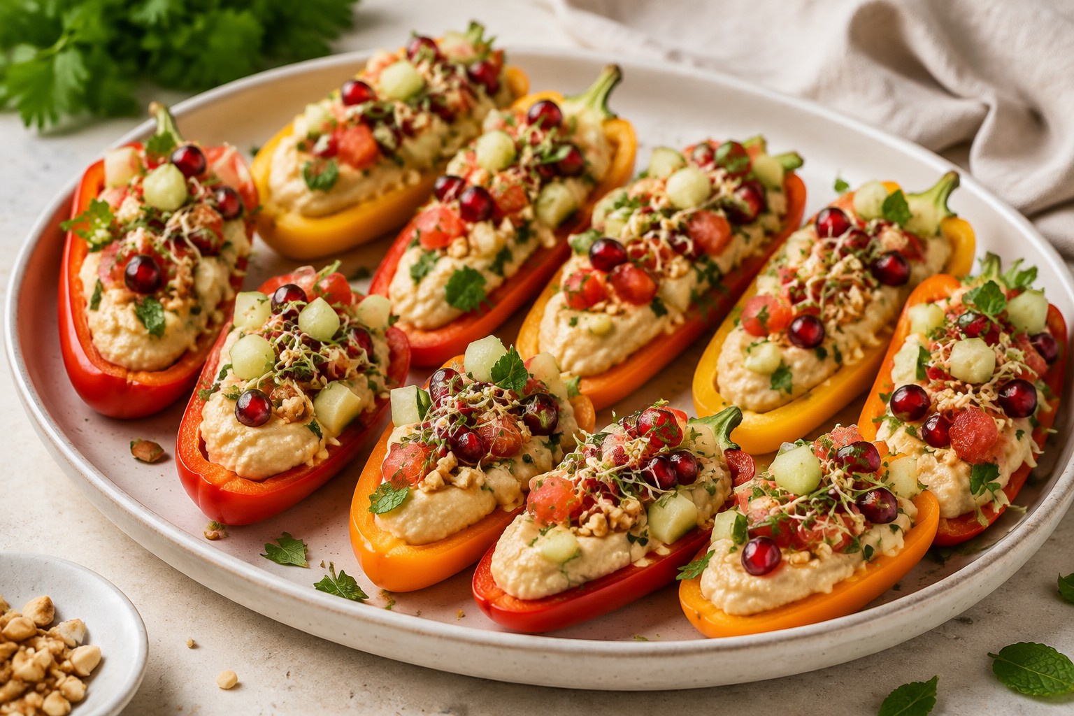 Mediterranean Hummus-Stuffed Mini Peppers