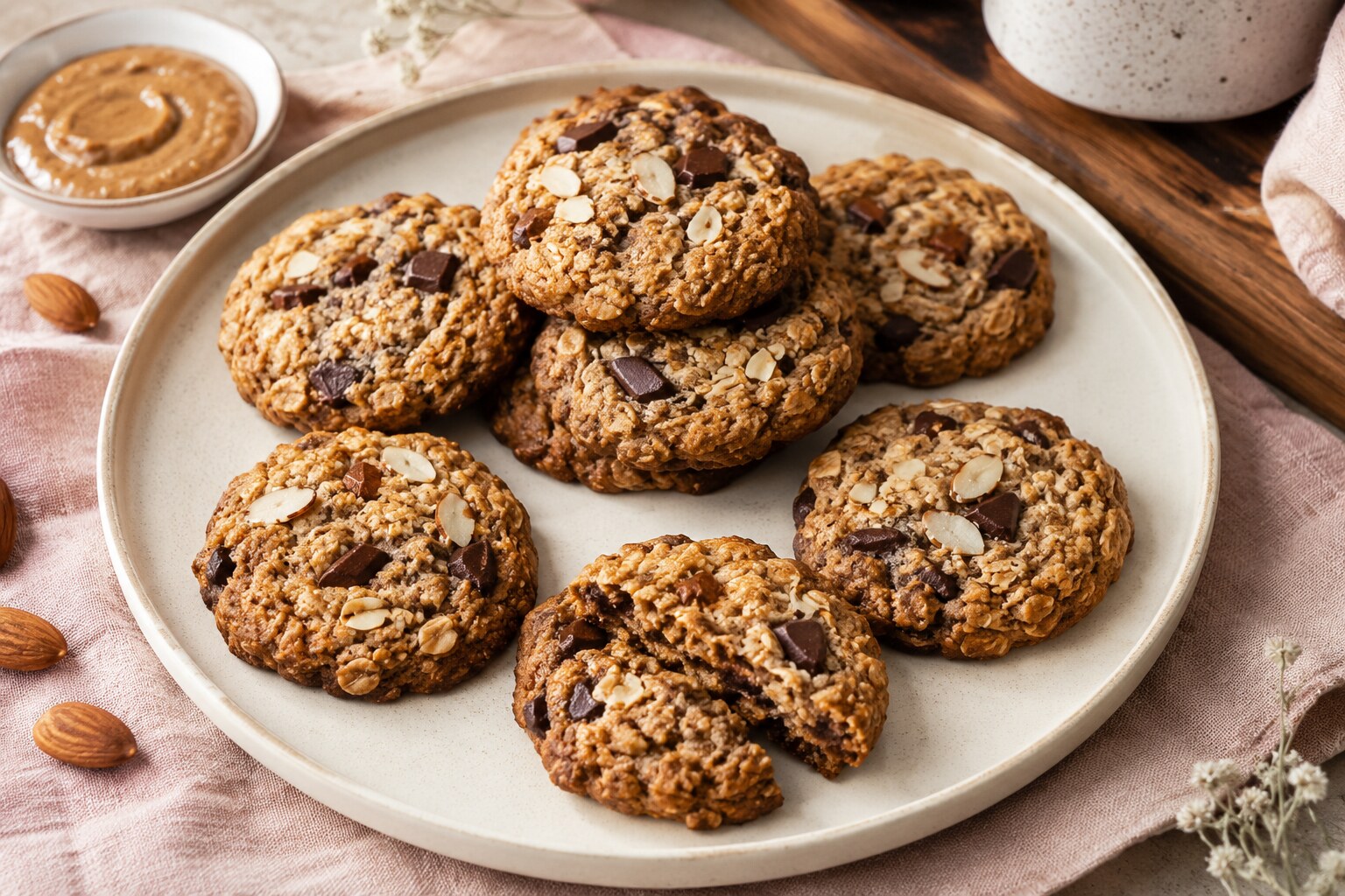 Oatmeal Almond-Butter Cookies with Dark Chocolate