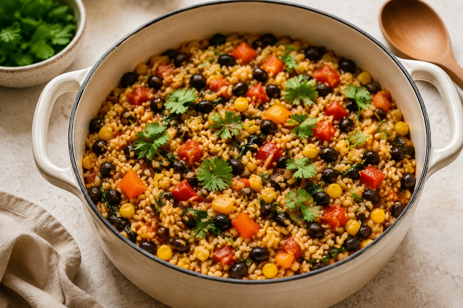 One-Pot Brown Rice, Beans & Vegetables