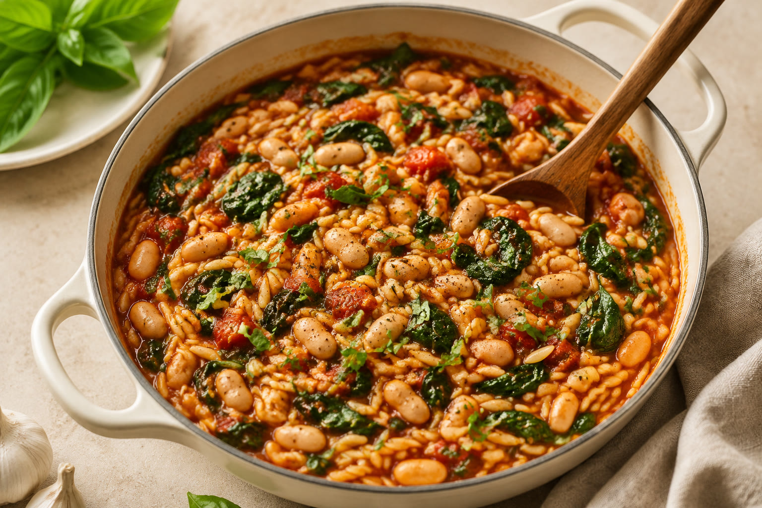 One-Pot Tomato, Spinach & White-Bean Orzo