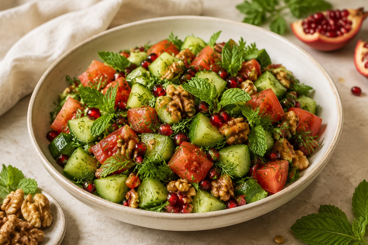 Persian-Inspired Cucumber, Herb & Walnut Salad