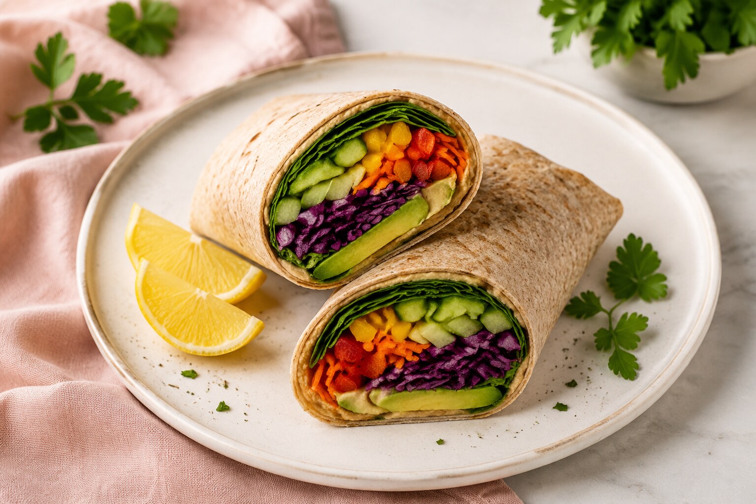 Rainbow Hummus Vegetable Wraps