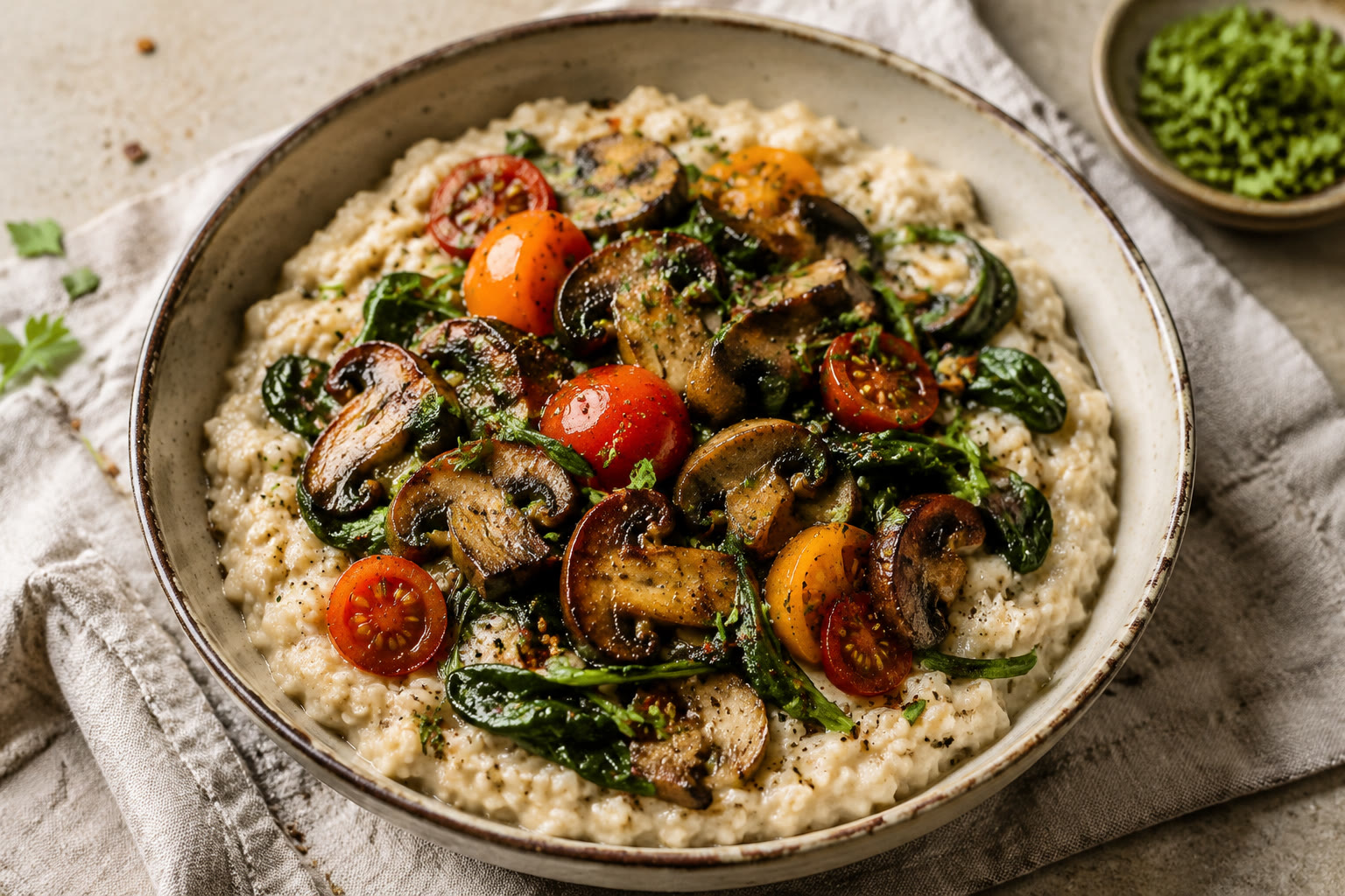 Savory Oatmeal with Mushrooms & Spinach