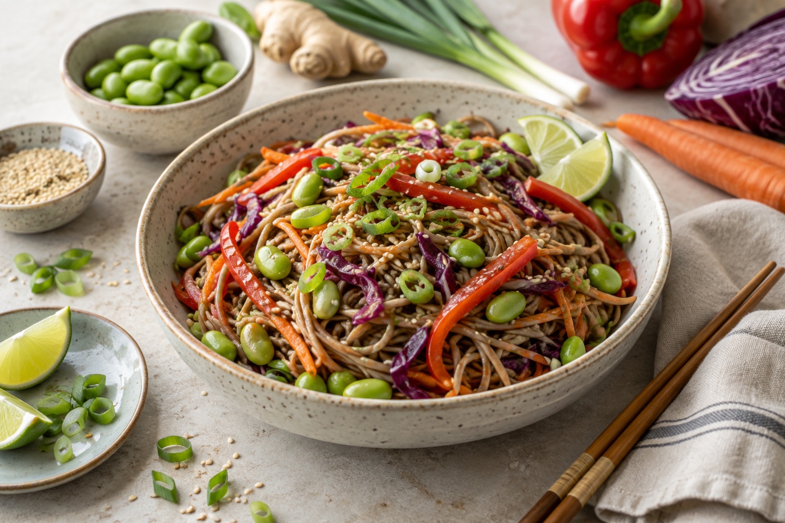 Sesame-Ginger Soba Noodles with Edamame