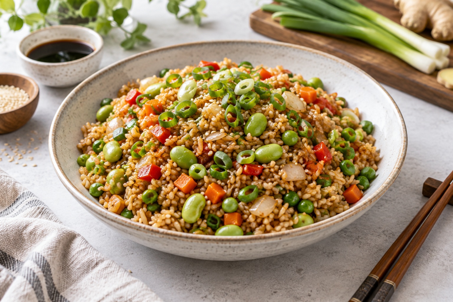Vegetable Fried Brown Rice with Edamame