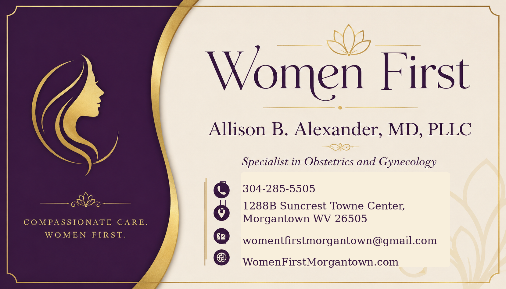 Women First Morgantown business card
